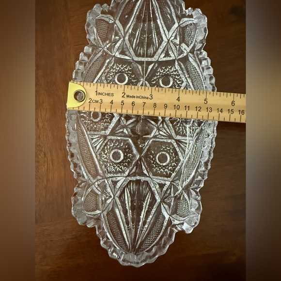 IMPERIAL GLASS RELISH DISH Nucut Pressed Crystal Saw Tooth Edge Vintage 11” - Picture 9 of 11
